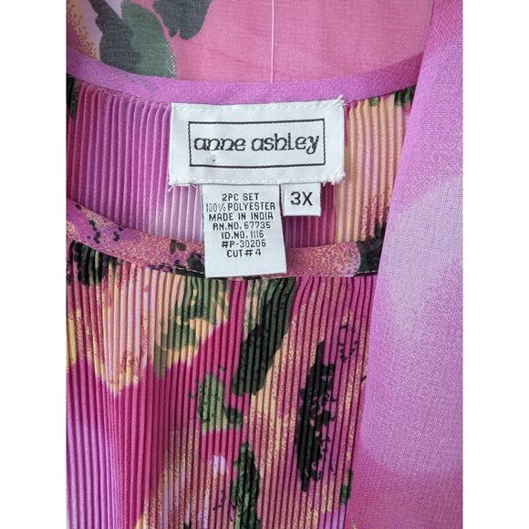 Anne Ashley VTG 2 Piece Set Tank Shirt Size 3X Pink Floral Sheer Accordion‎ Tank - Picture 5 of 11